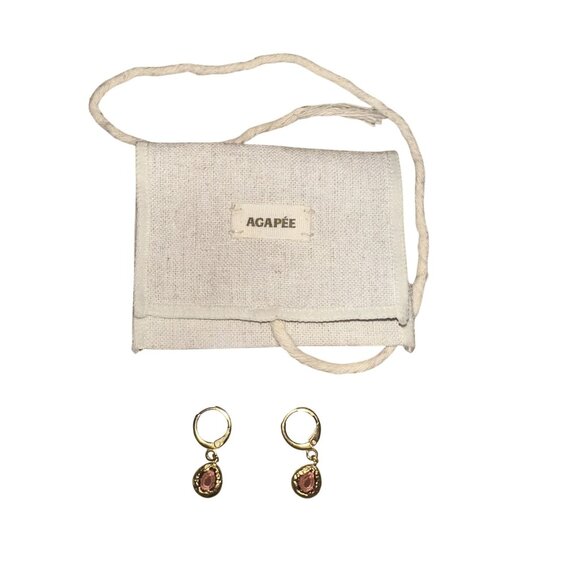 NWOT Agapèe Lysia Rosewood Earrings Dangle Gold Plated Stone